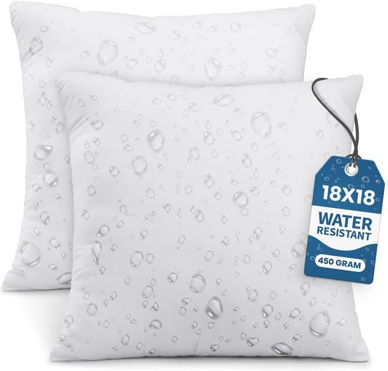 Utopia Bedding Outdoor Pillow Inserts 18x18 – Set of 2 water-resistant white throw pillow inserts for patio or porch furniture.