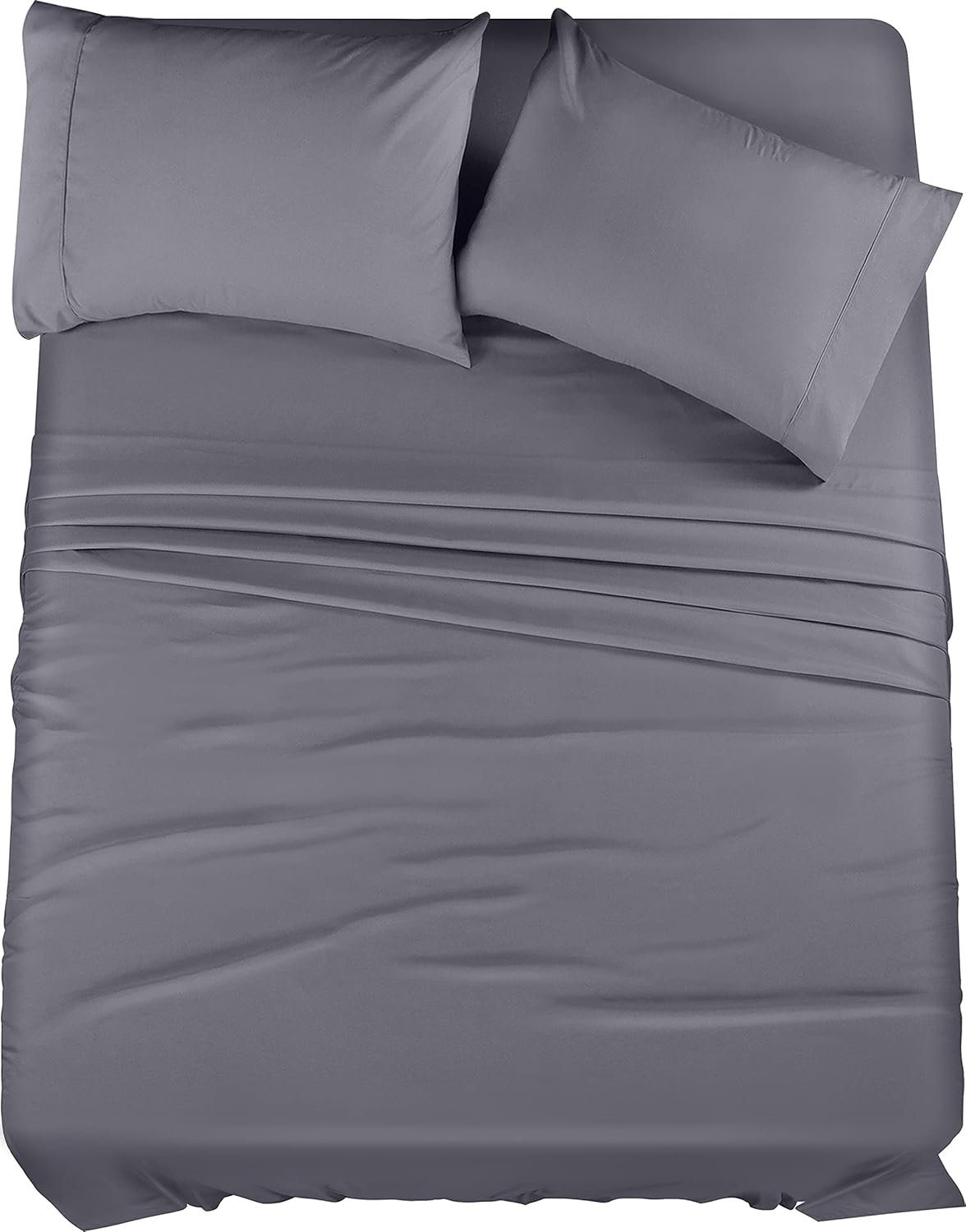 Utopia Bedding Queen Sheet Set 4-Piece Gray – Soft breathable microfiber bed sheets with fitted sheet, flat sheet, and 2 pillowcases.